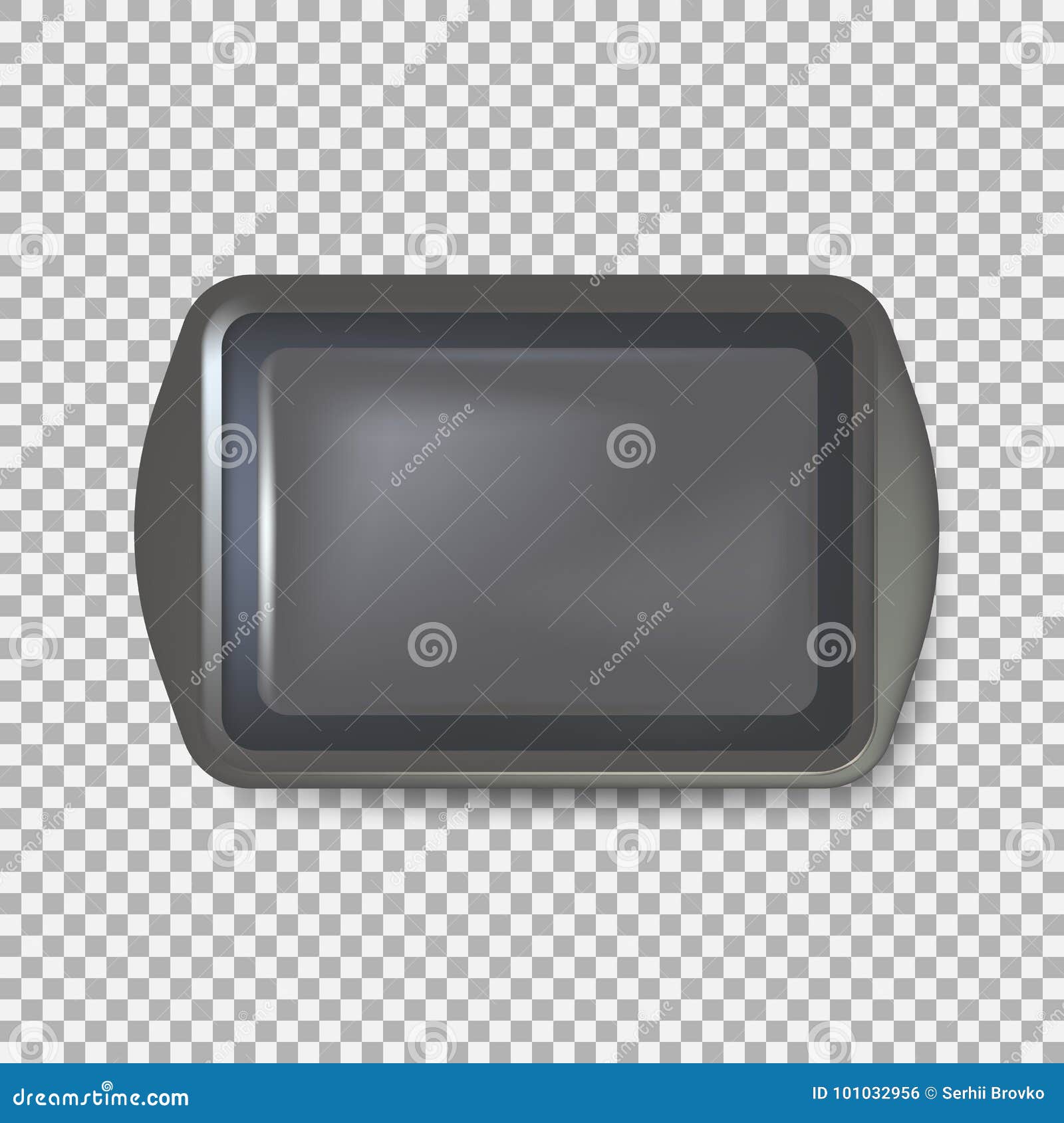 Vista superior da placa preta quadrada Bandeja plástica vazia Salva da bandeja do metal com punhos Isolado no fundo Ilustração do vetor Eps 10
