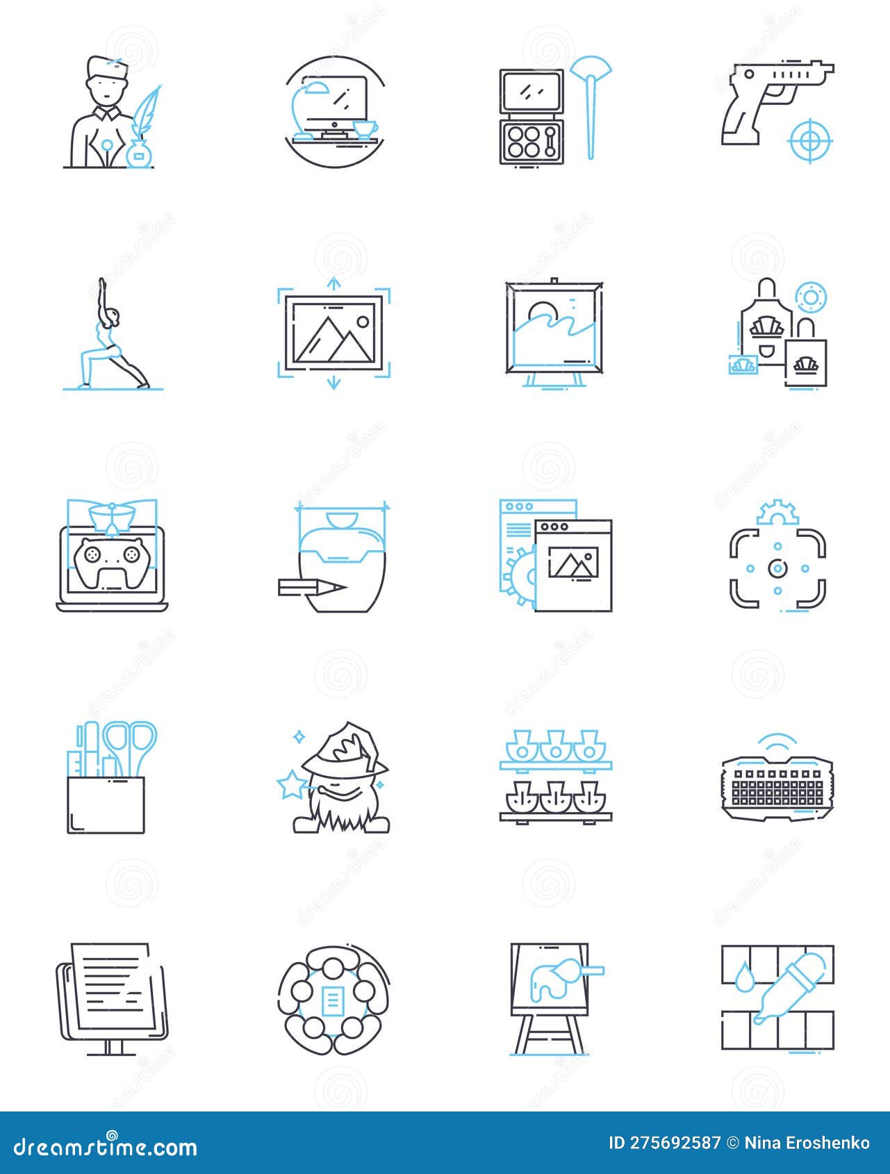 visual  linear icons set. aesthetics, composition, typography, colours, contrast, balance, harmony line  and