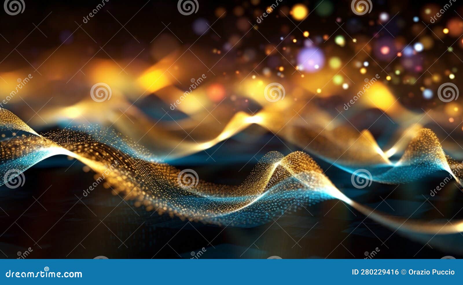 visual impact: background of fast dynamic moving wave lines - intense gold and silver that catches the eye and arouses wonder.