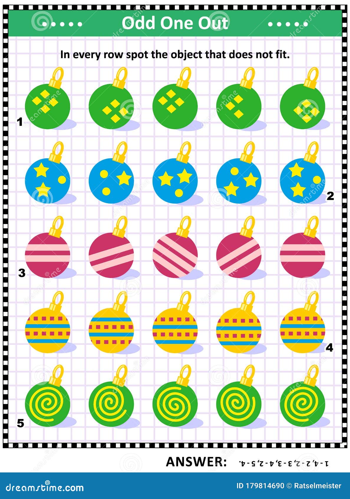 Visual Logic Puzzle with Christmas Ornaments Stock Vector