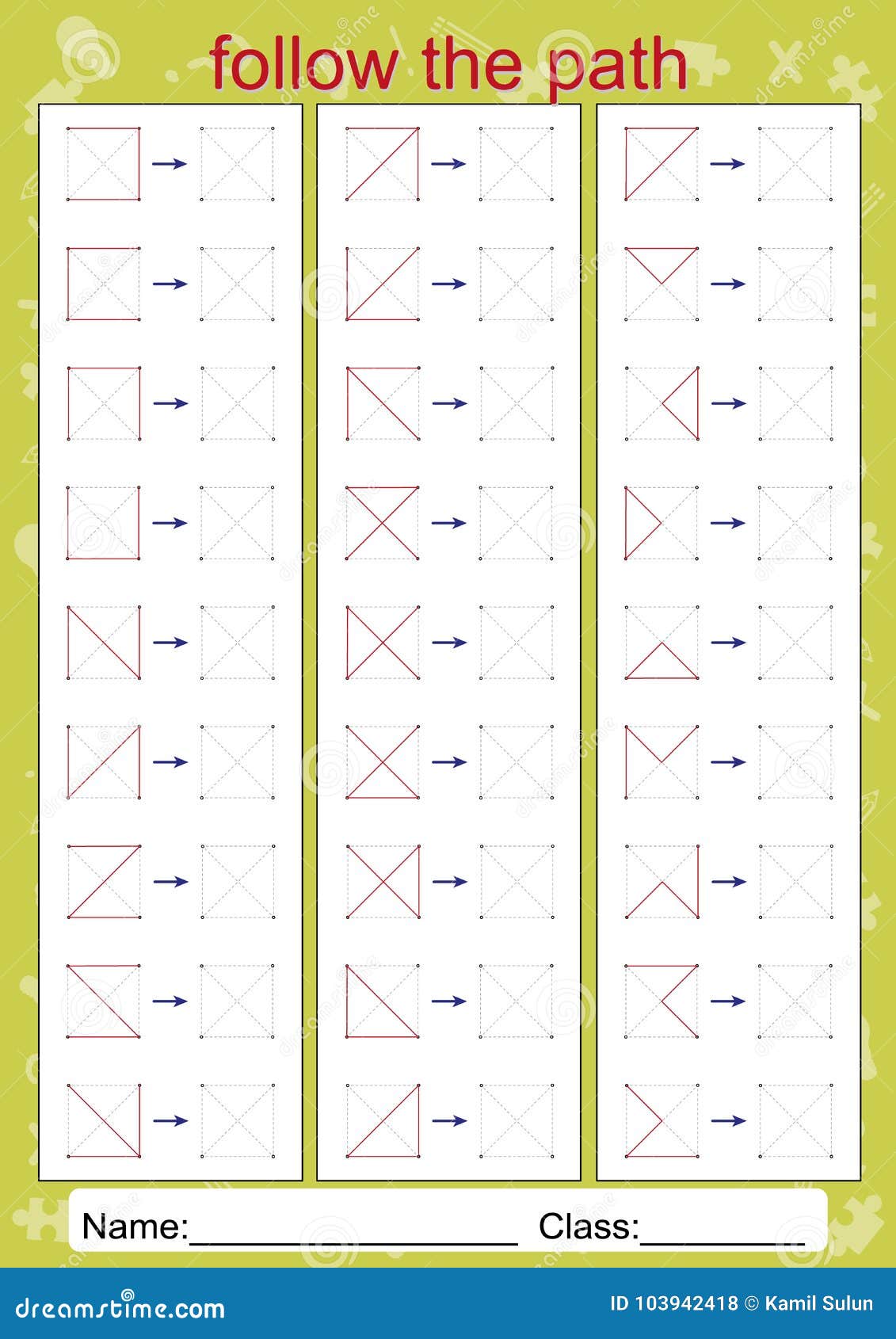 Visual Perceptual Worksheets Follow The Path Copy Pattern Stock Illustration Illustration Of Motor Kids 103942418