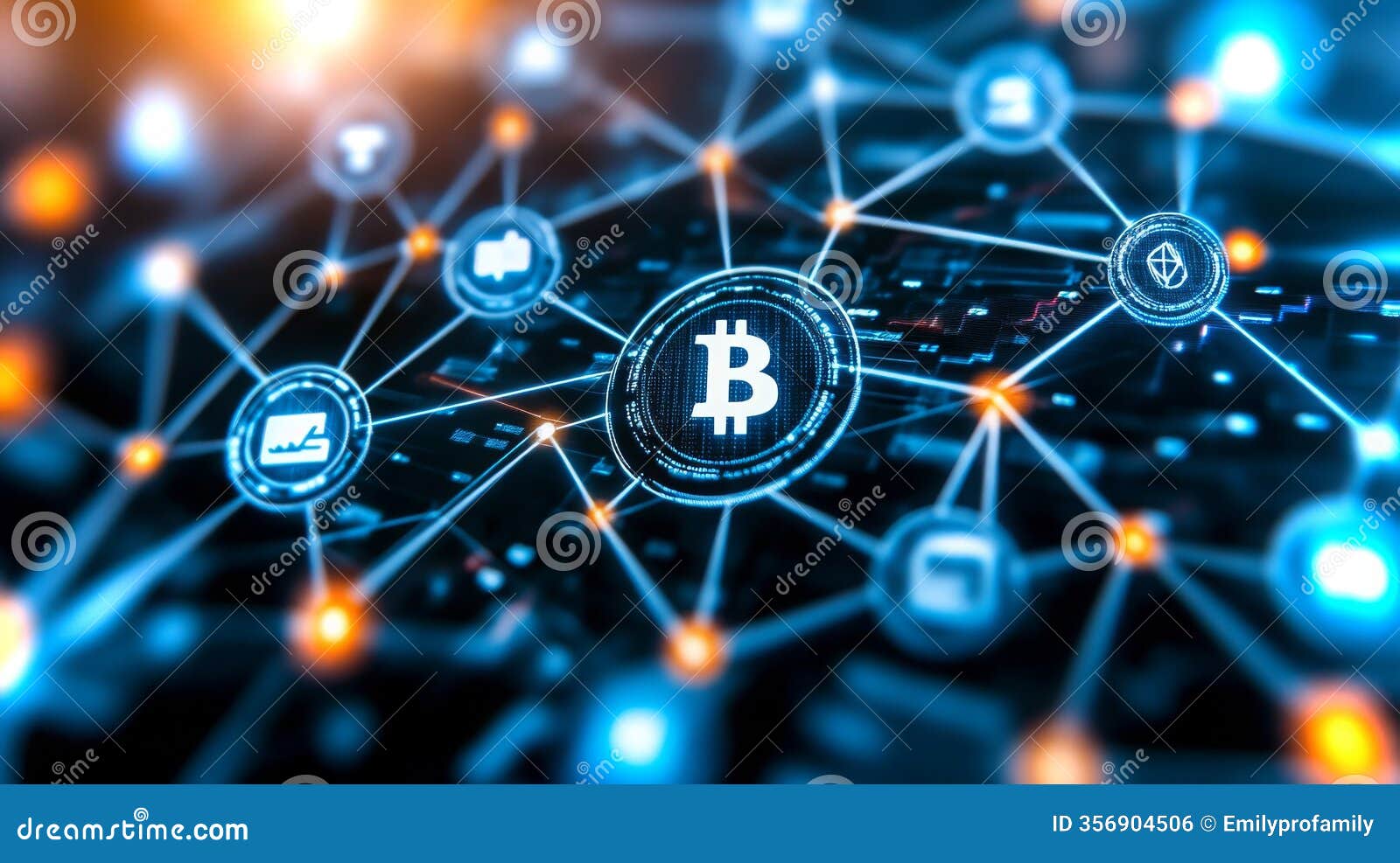 Visual Representation of Blockchain Technology with Interconnected Data  Nodes and Bitcoin Symbol Stock Photo - Image of trading, network: 356904506