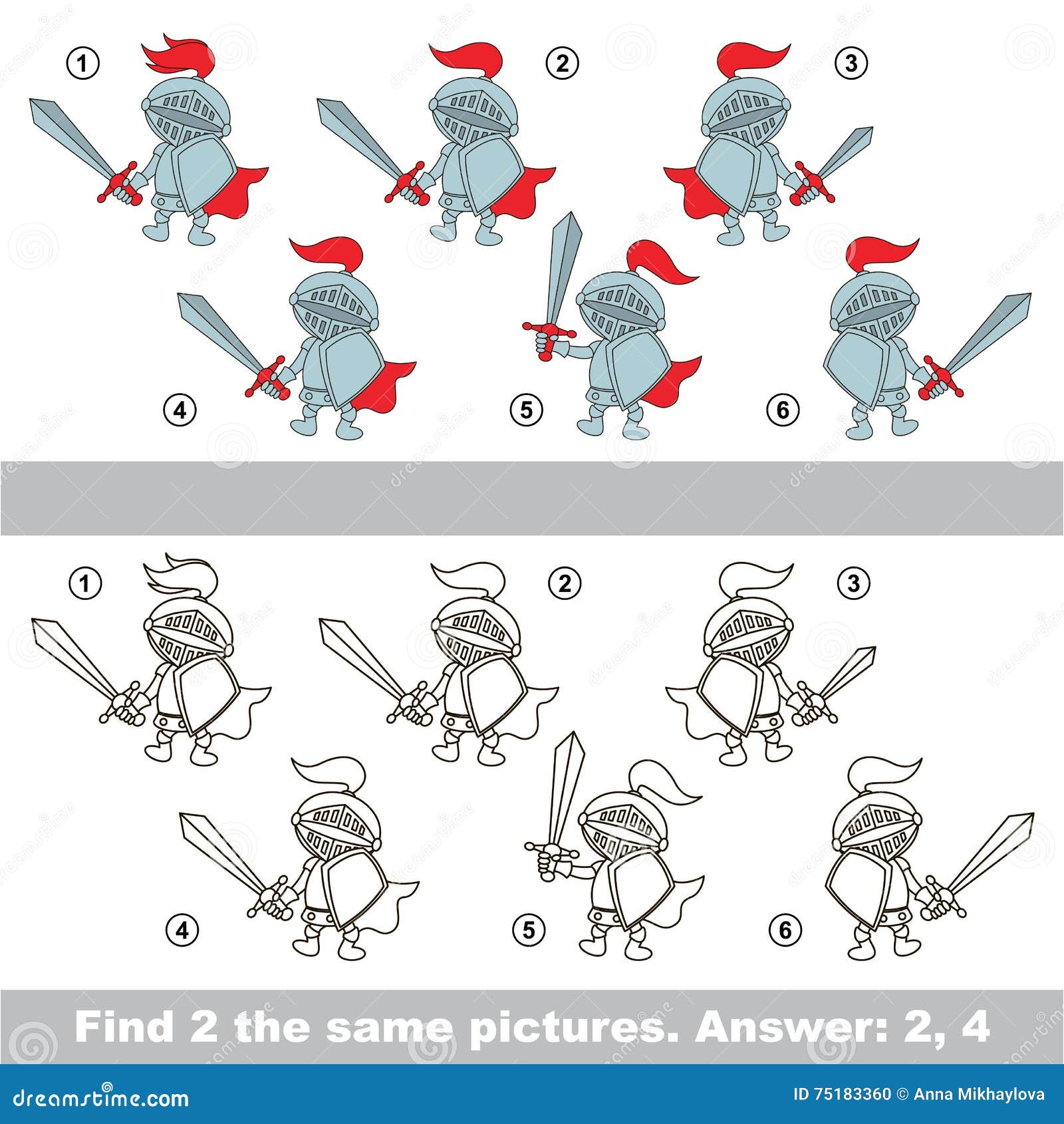 Visual Simple Game Find Hidden Couple Of Knights Stock Vector Illustration Of Visual Identical