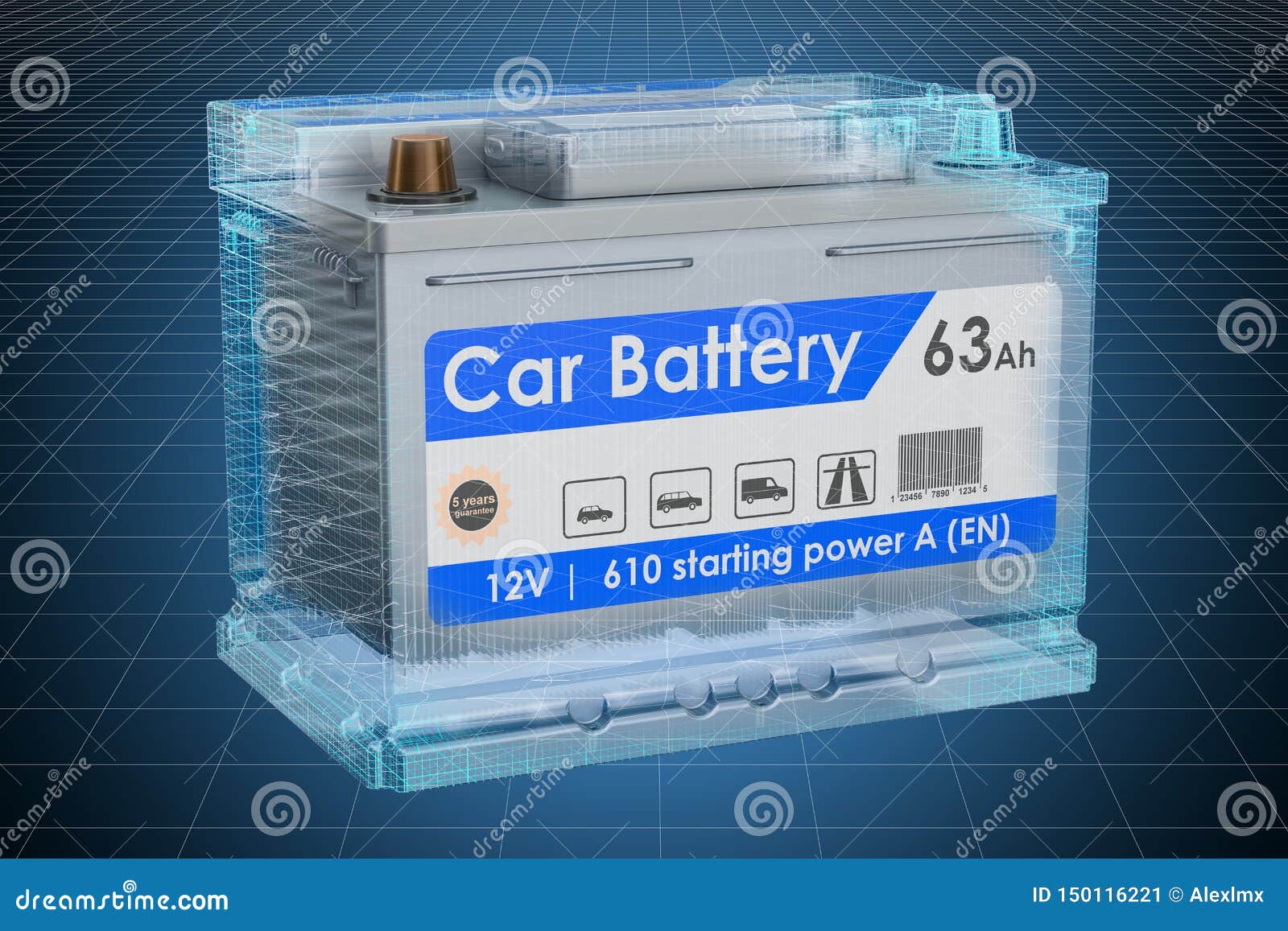 Visualization 3d Cad Model of Car Battery, Blueprint. 3D Rendering