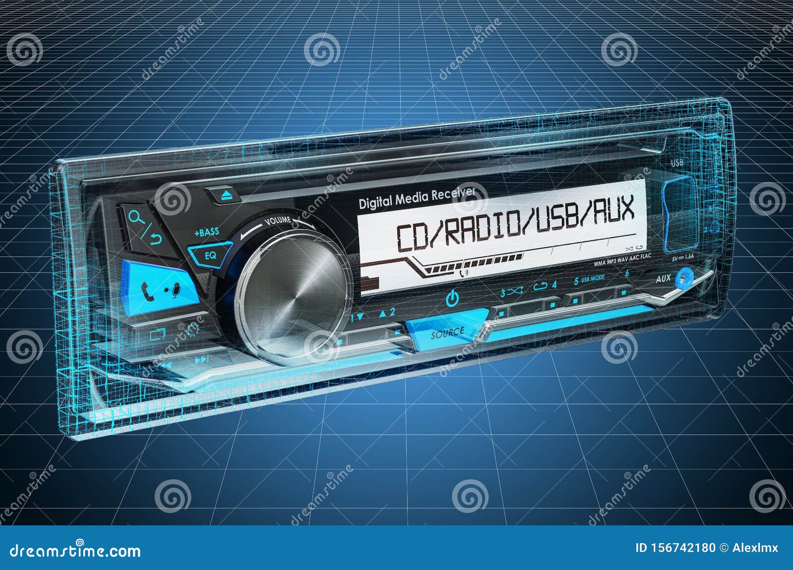 Visualization 3d Cad Model of Car Digital Media Receiver, Blueprint. 3D