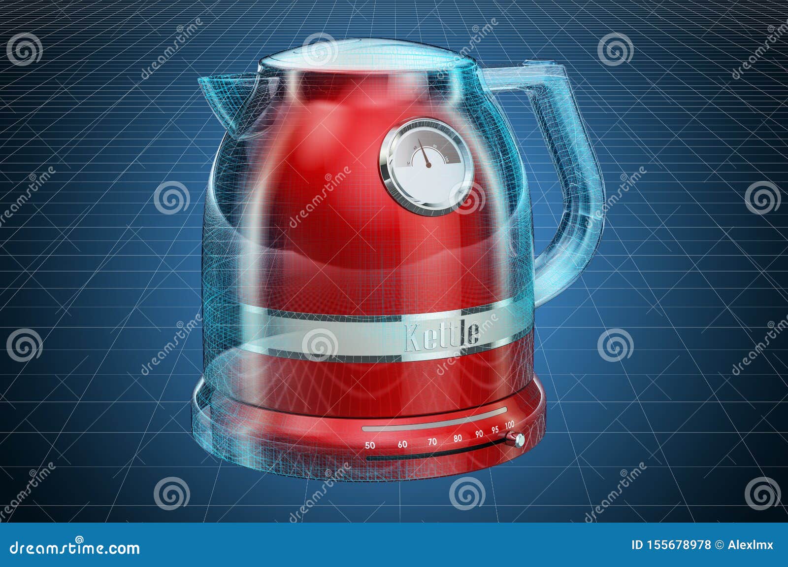 Visualization 3d Cad Model of Electric Tea Kettle, Retro Design. 3D