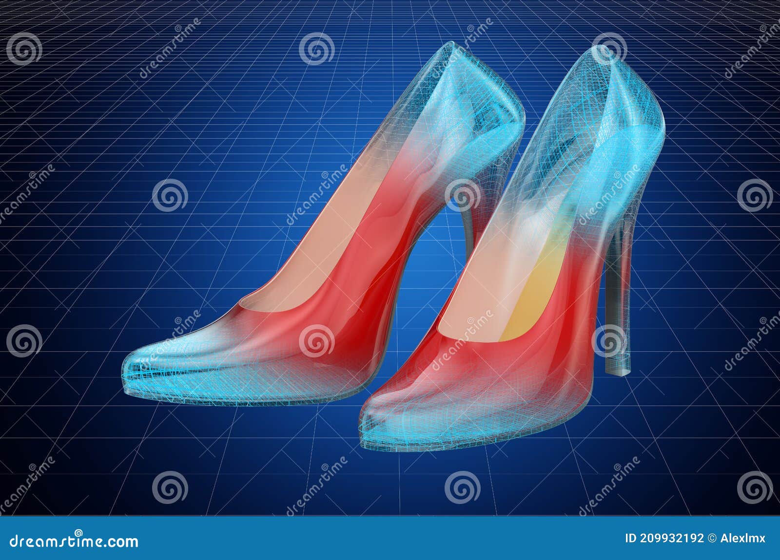 Visualization 3d Cad Model of High Heel Shoes, Footwear Blueprint. 3D