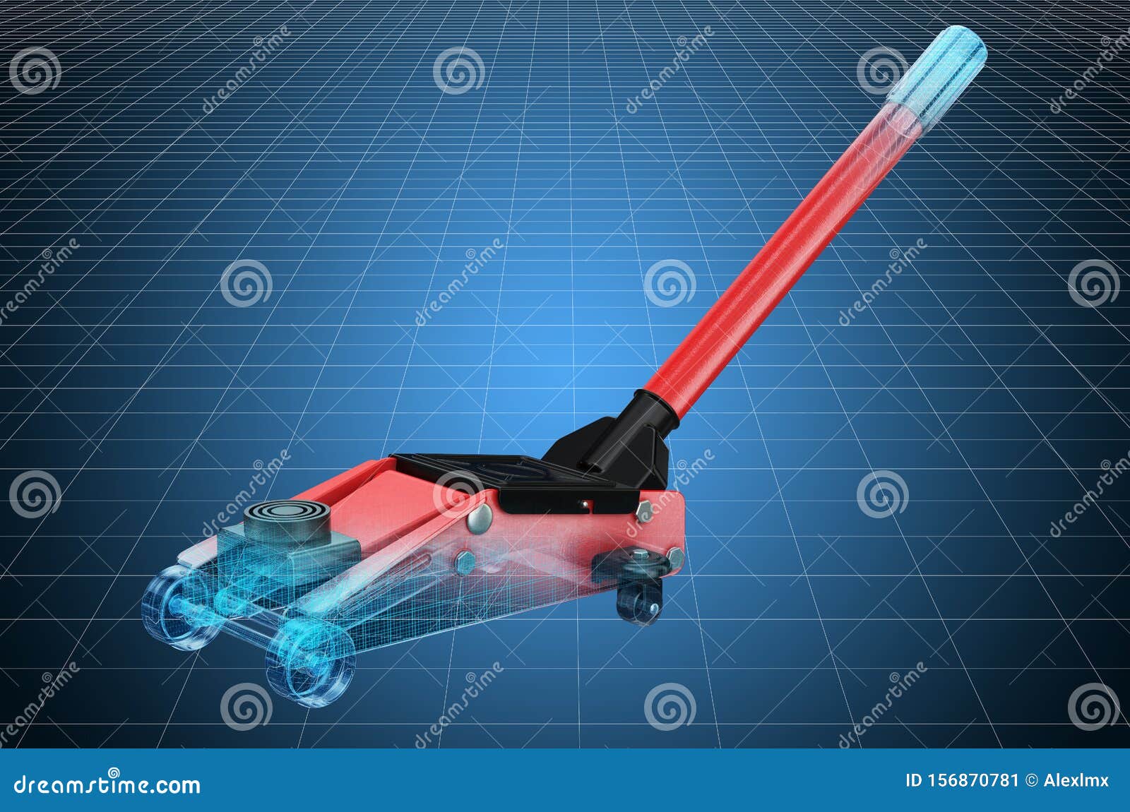 Visualization 3d Cad Model of Hydraulic Floor Jack, Blueprint. 3D