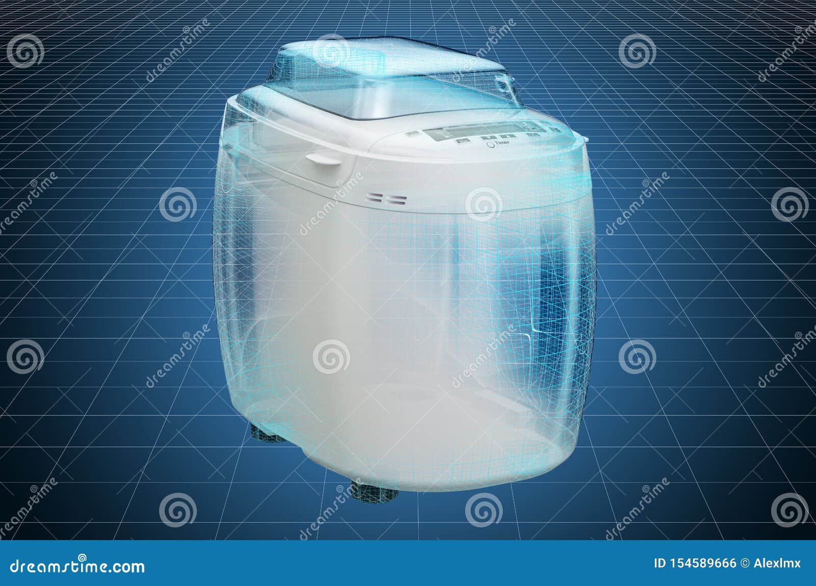 visualization 3d cad model of modern bread making machine, blueprint. 3d rendering