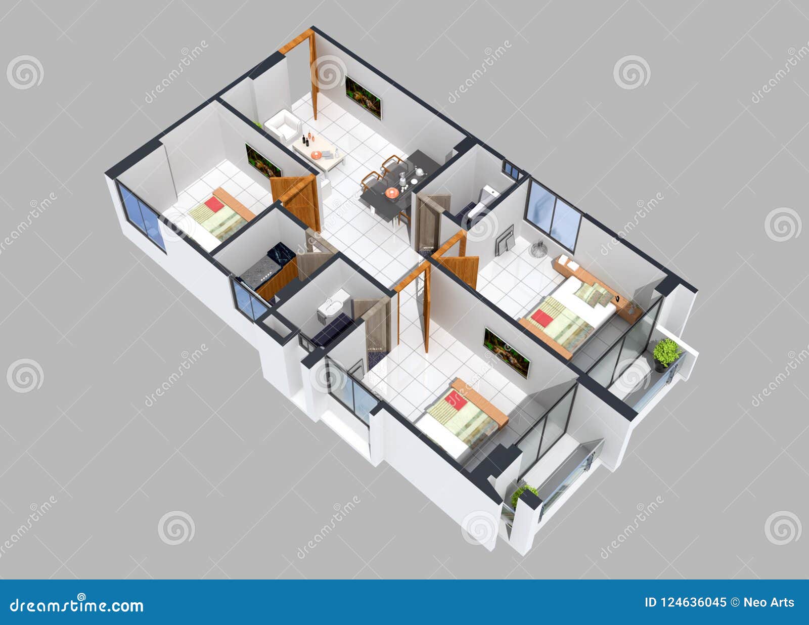 3D Floor Plan of a Residential Unit Stock Illustration Illustration