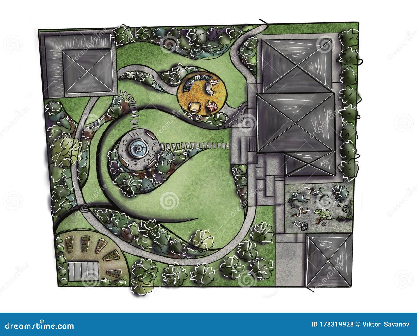A landscape architect designed a circular garden