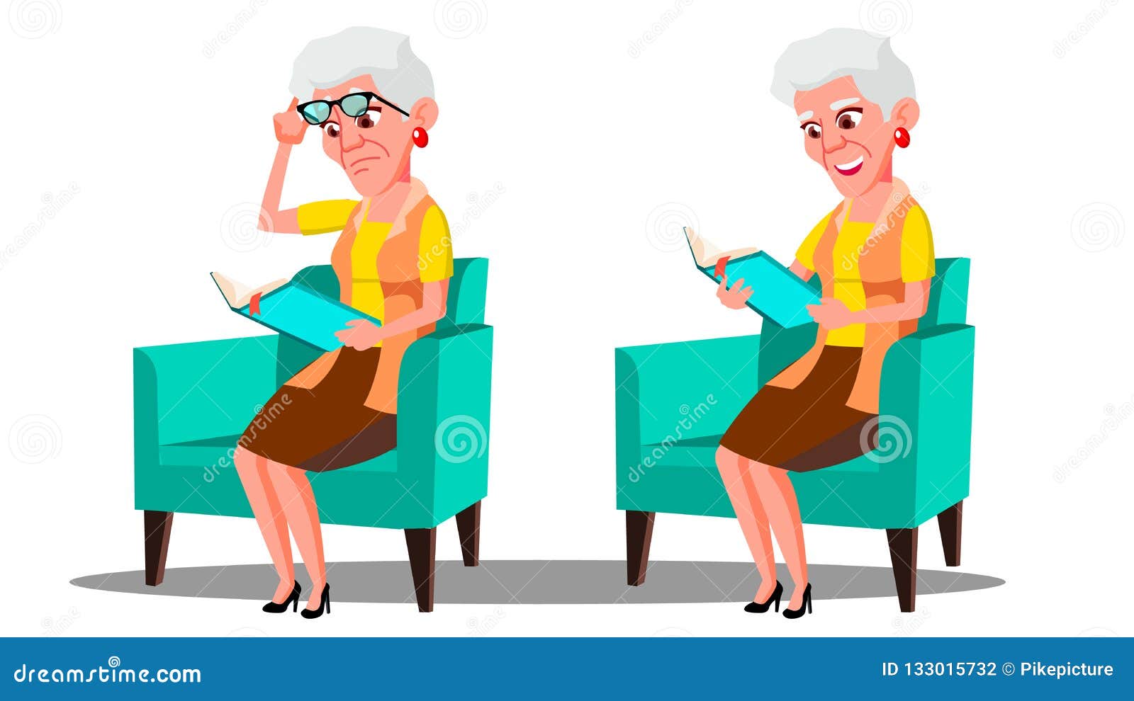 Visually Impaired Elderly Woman Reading A Book Vector