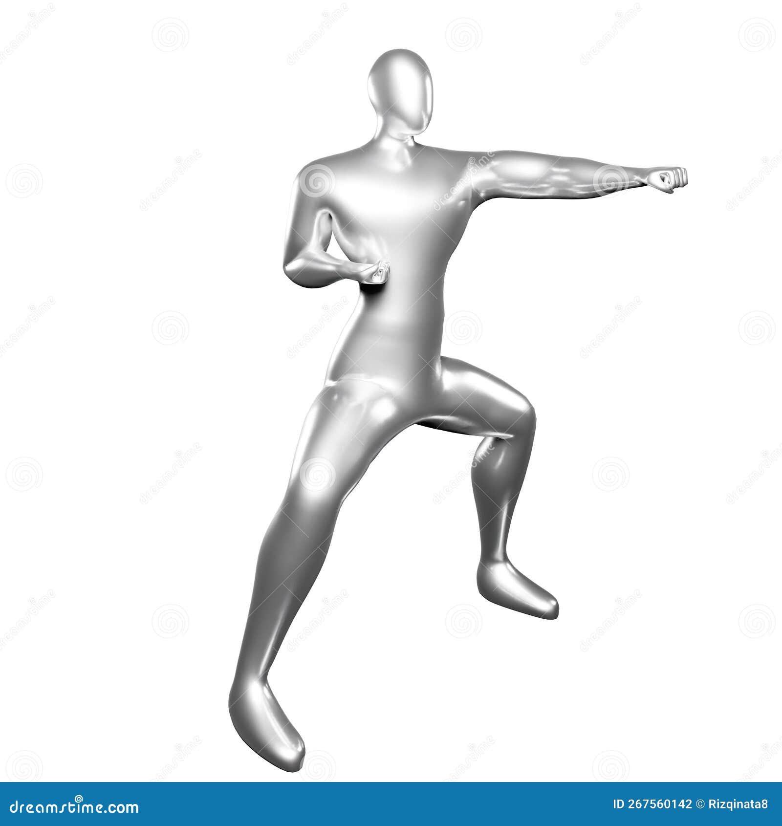 3d silver stickman doing karate stance moves 17339881 PNG