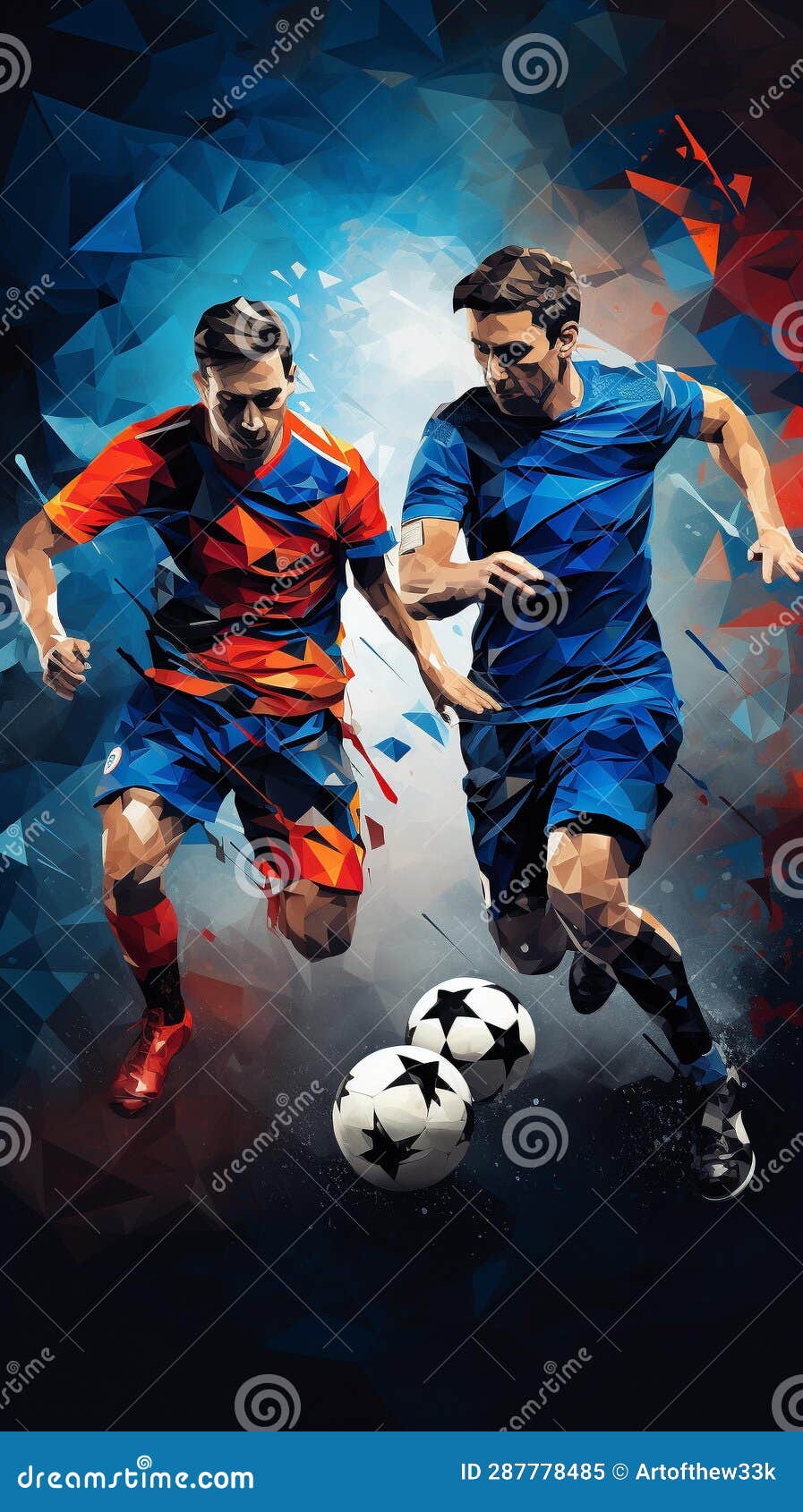 Intense Clash: Geometric Abstract Football Players in Vibrant Colors ...