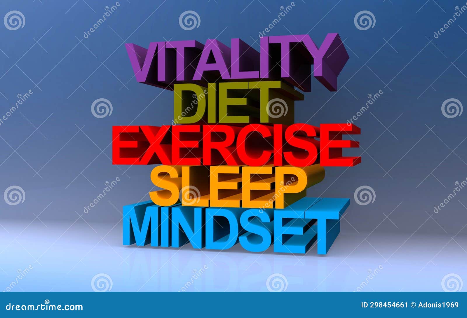 Vitality Diet Exercise Sleep Mindset on Blue Stock Image Image of holistic, refresh 298454661
