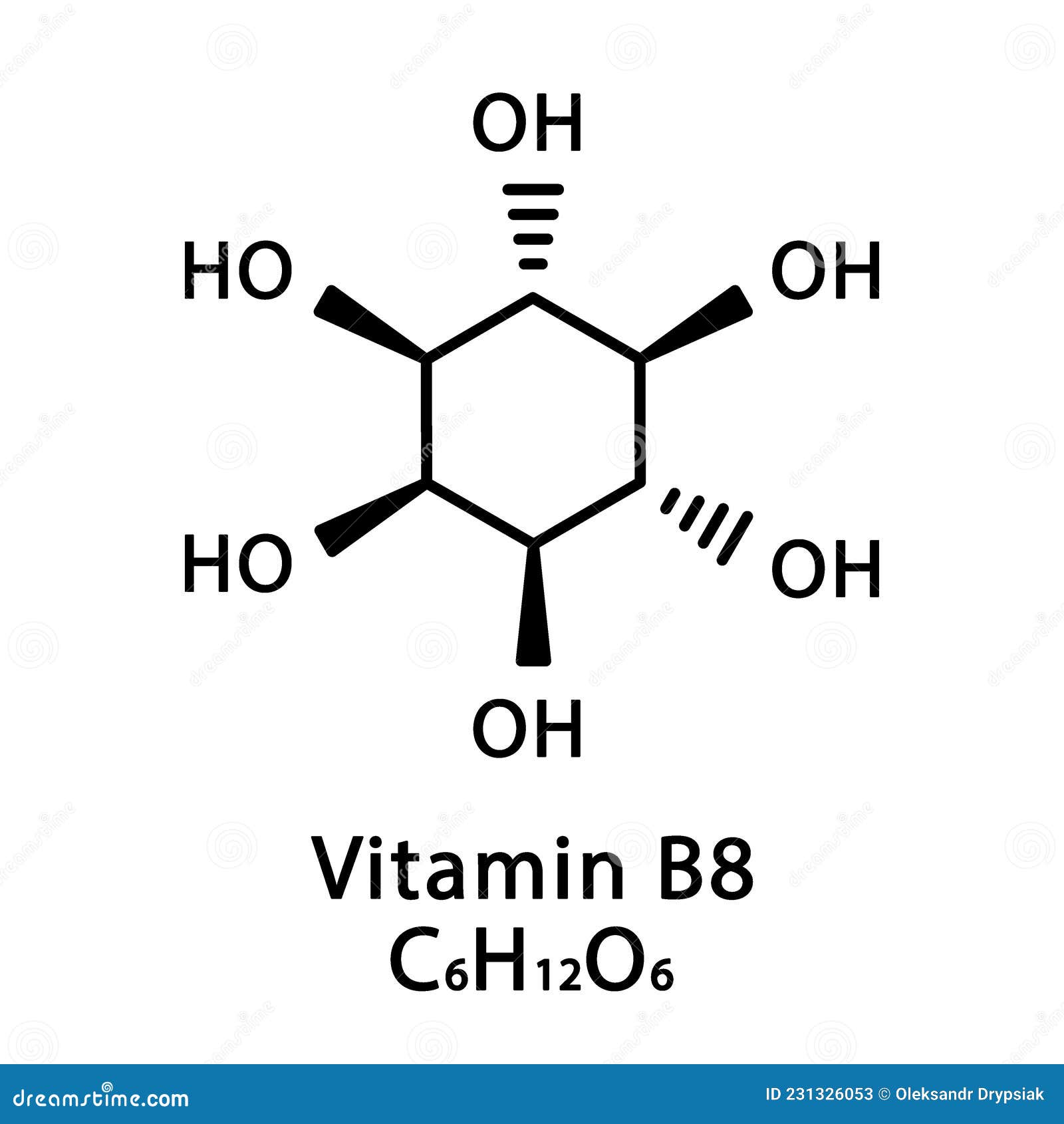 vitamin b8 inositol molecular structure. vitamin b8 inositol skeletal chemical formula. chemical molecular formulas