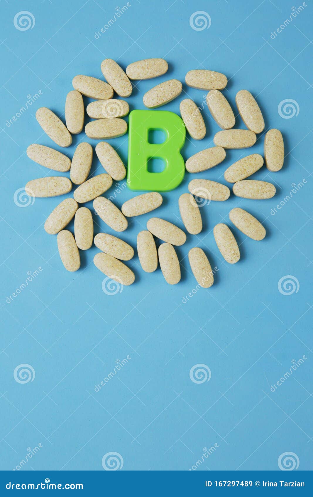 Vitamin B In Pills With The Letter B On A Blue Background. Flat Lay ...