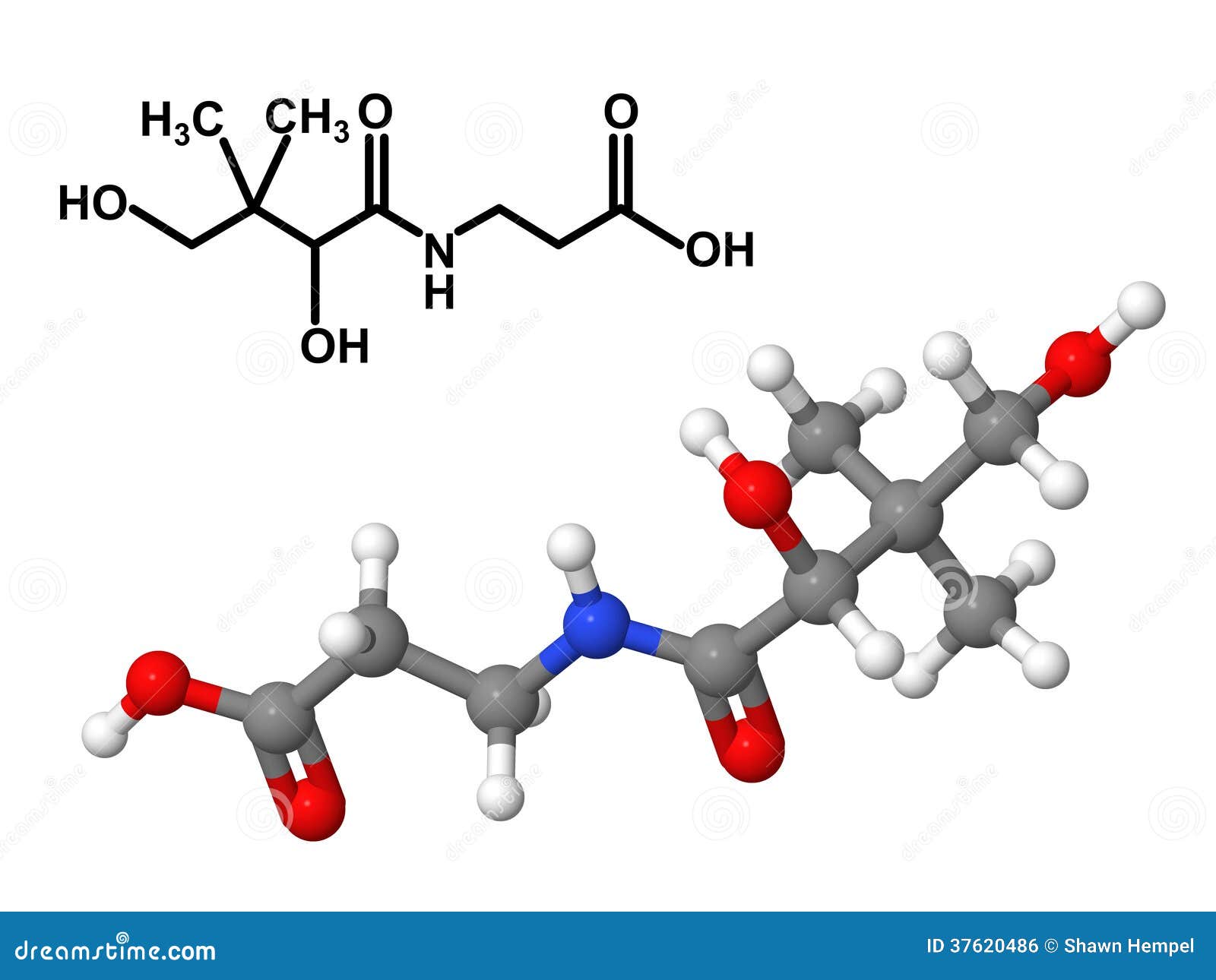 Vitamin B5 Molecule With Chemical Formula Stock Illustration