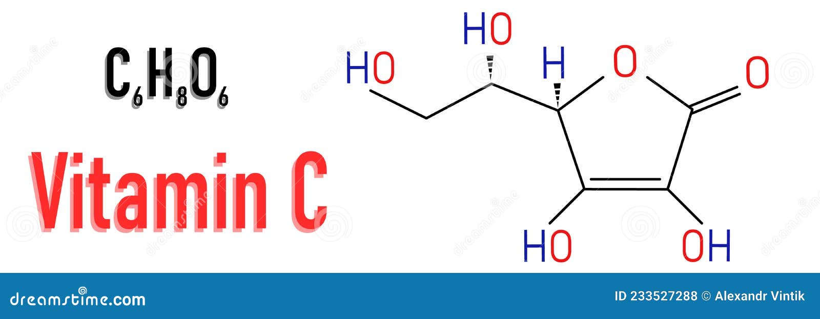 Vitamin C Ascorbic Acid, Ascorbate Molecule. Skeletal Formula Stock