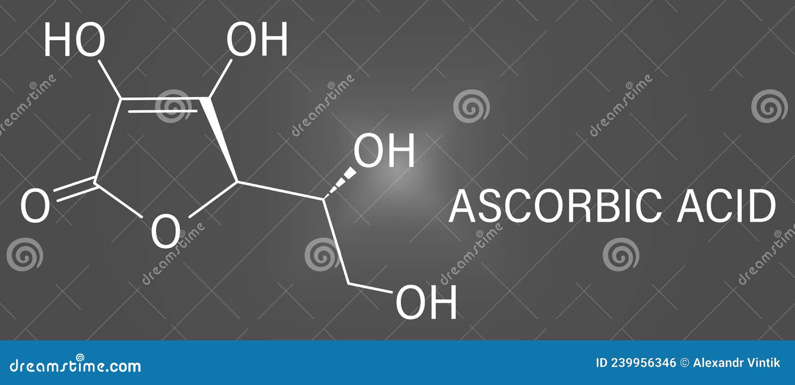 Vitamin C, Ascorbic Acid, Ascorbate Molecule. Skeletal Formula Stock