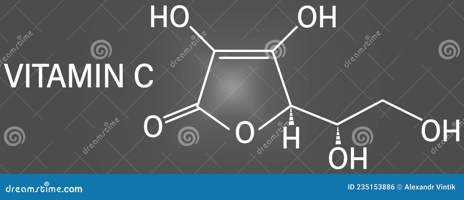 Vitamin C, Ascorbic Acid, Ascorbate Molecule. Skeletal Formula. Stock