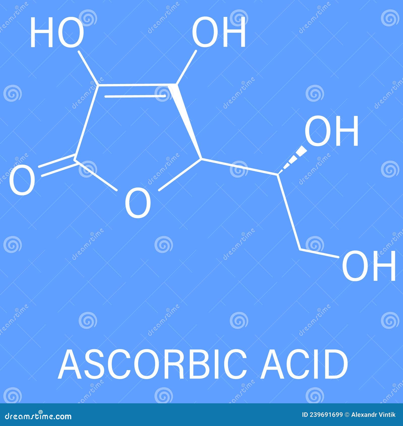 Vitamin C, Ascorbic Acid, Ascorbate Molecule. Skeletal Formula Stock