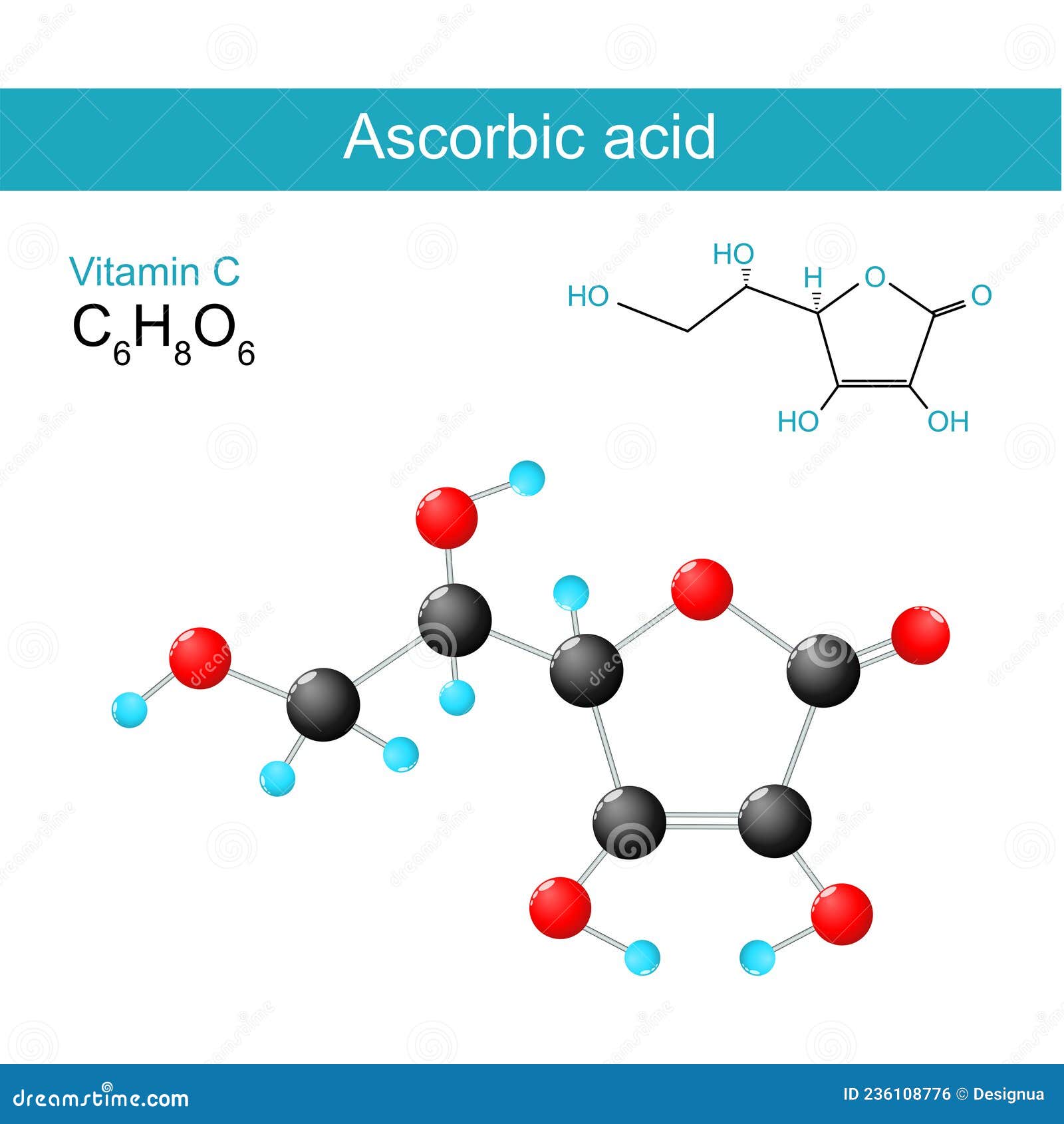 Vitamin C Structural Formula Of Molecular Structure Cartoon Vector