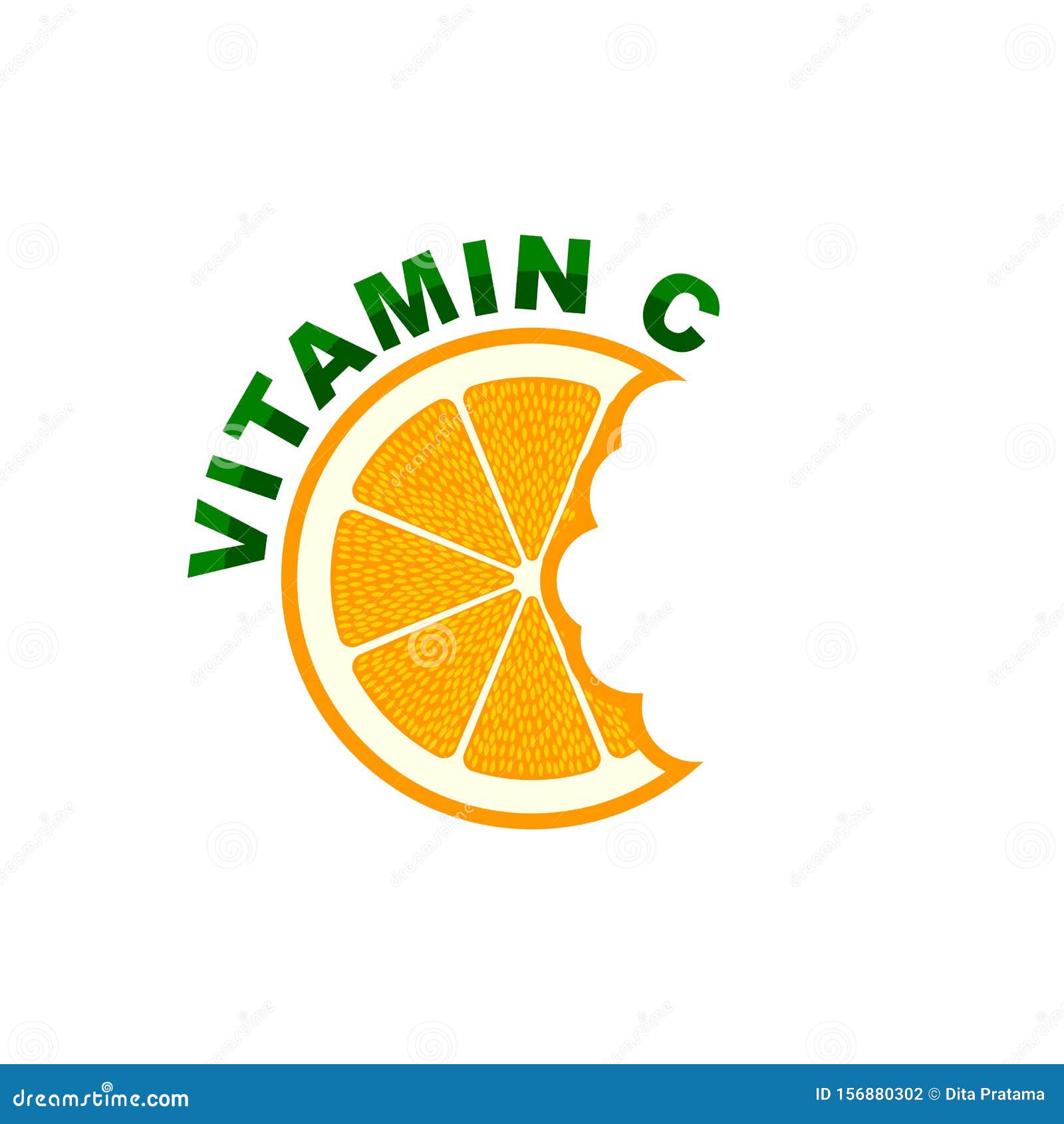 Vitamin C Sign On Orange Fruit, Nutrition Logo Label Illustration