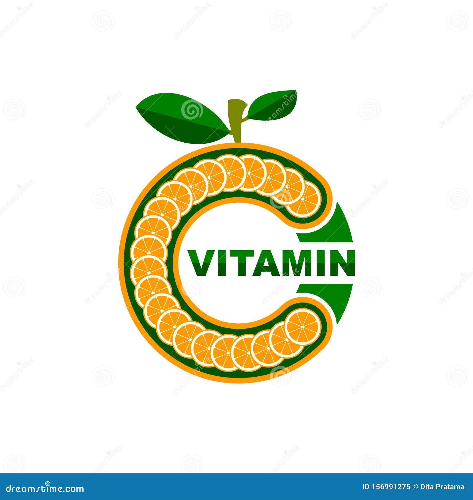 Vitamin C Sign On Orange Fruit Nutrition Logo Label Illustration