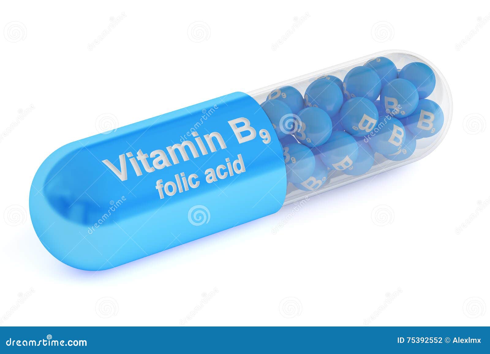 Vitamin Capsule B9, 3D Rendering Stock Illustration Illustration of