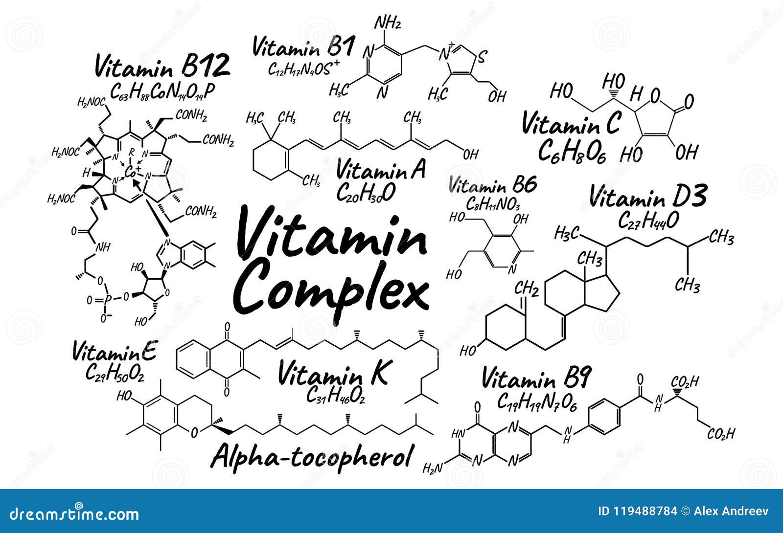 Fjord Interpretatief koolstof Vitamin Complex B1, B6, B9, B12, K, a, E, C Label and Icon. Chem Stock  Vector - Illustration of diet, chemical: 119488784