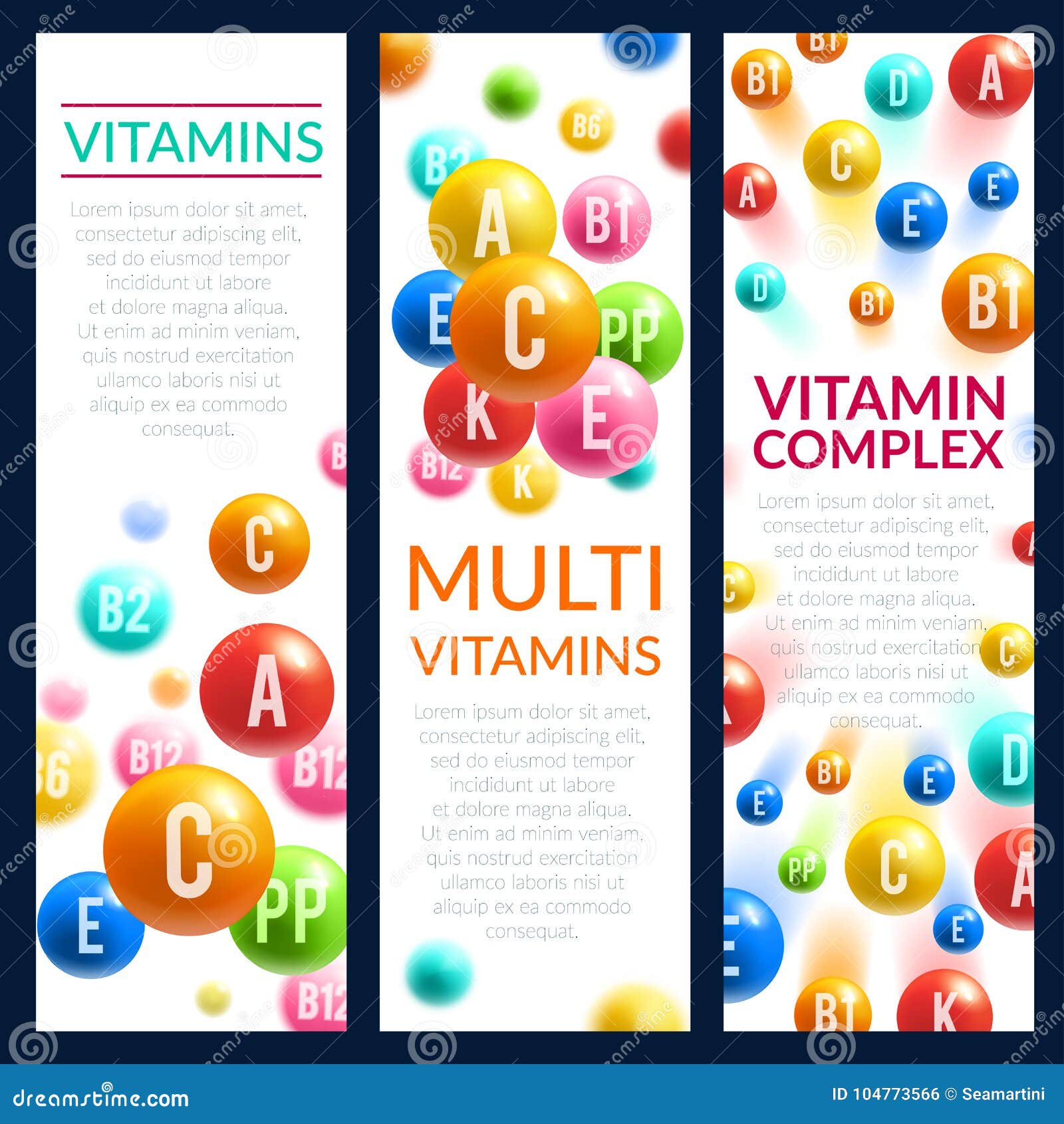 Vitamin and Mineral Complex Pills Vector Banners Stock Vector