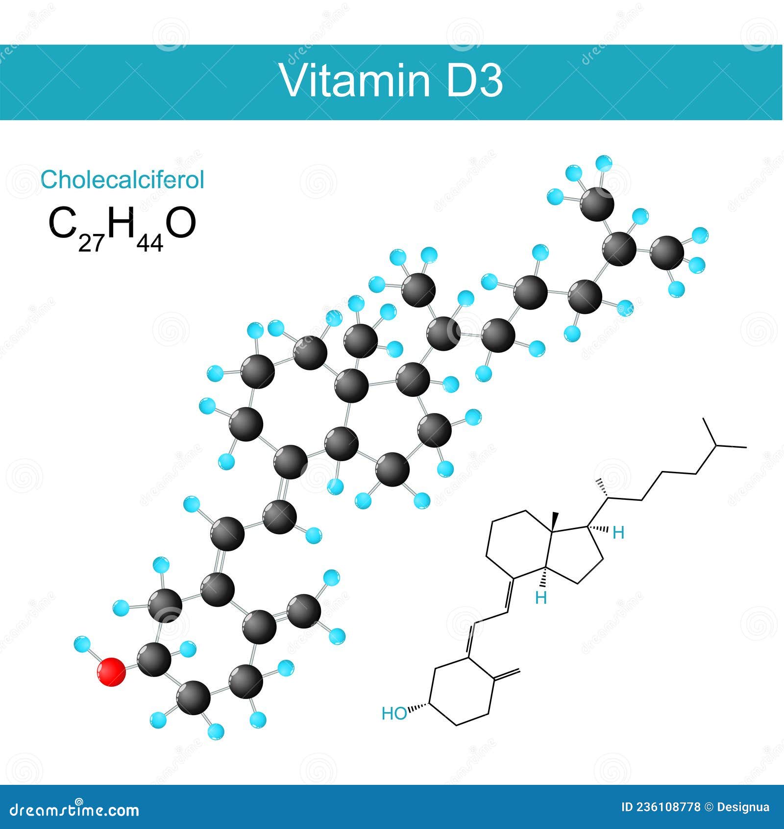 Vitamin D3. Cholecalciferol Molecular Chemical Structural Formula