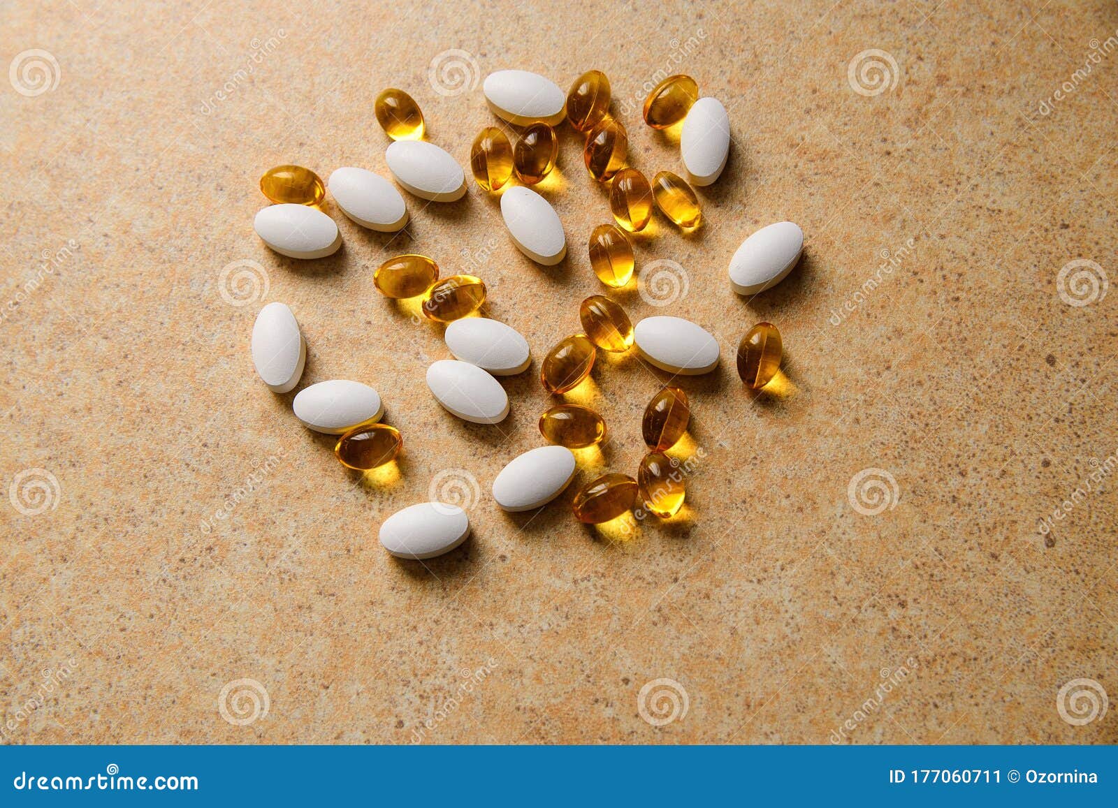 Vitamin D and Fish Oil Capsules Stock Image Image of pain, colorful