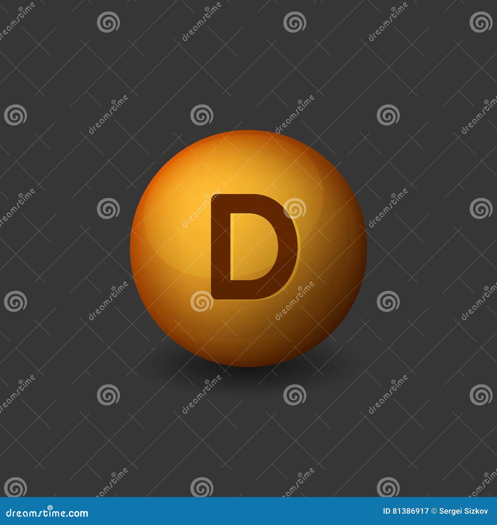 Vitamin D Orange Glossy Sphere Icon on Dark Background. Vector Stock