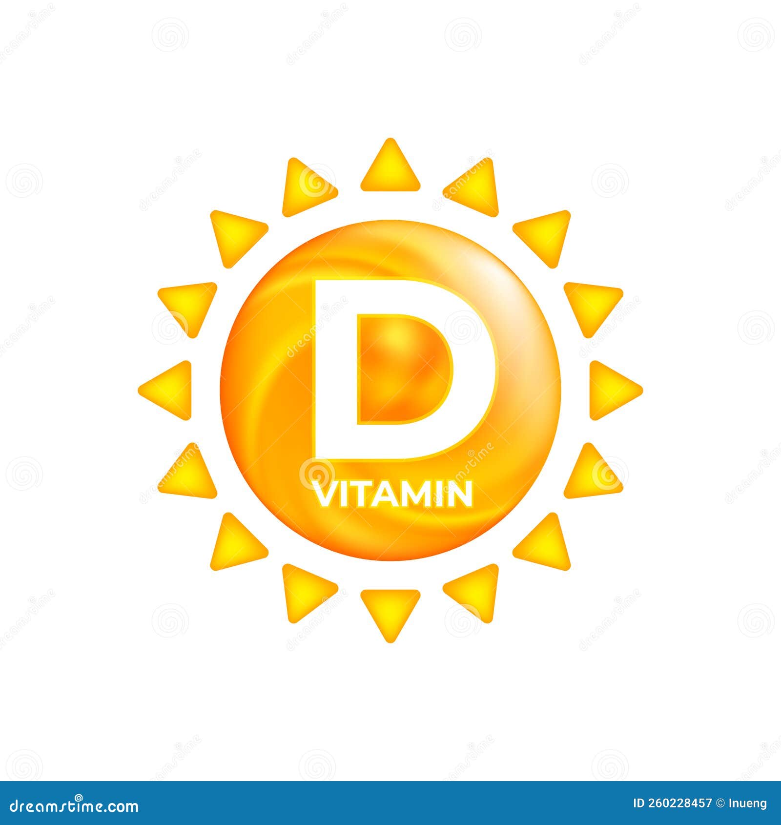 Vitamin D in Sun Icon, Supplement and Nutrition Source, UV Elements. Stock Vector Illustration