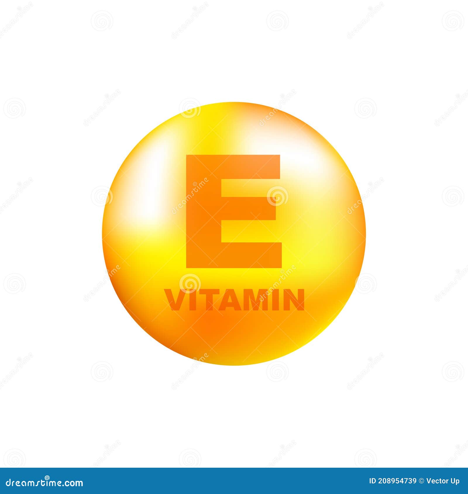 Vitamin E with Realistic Drop on Gray Background. Particles of Vitamins
