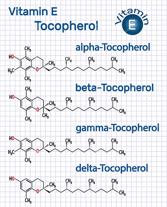 Vitamin E Tocopherol Alpha, Beta, Gamma, Delta Molecule. Stock