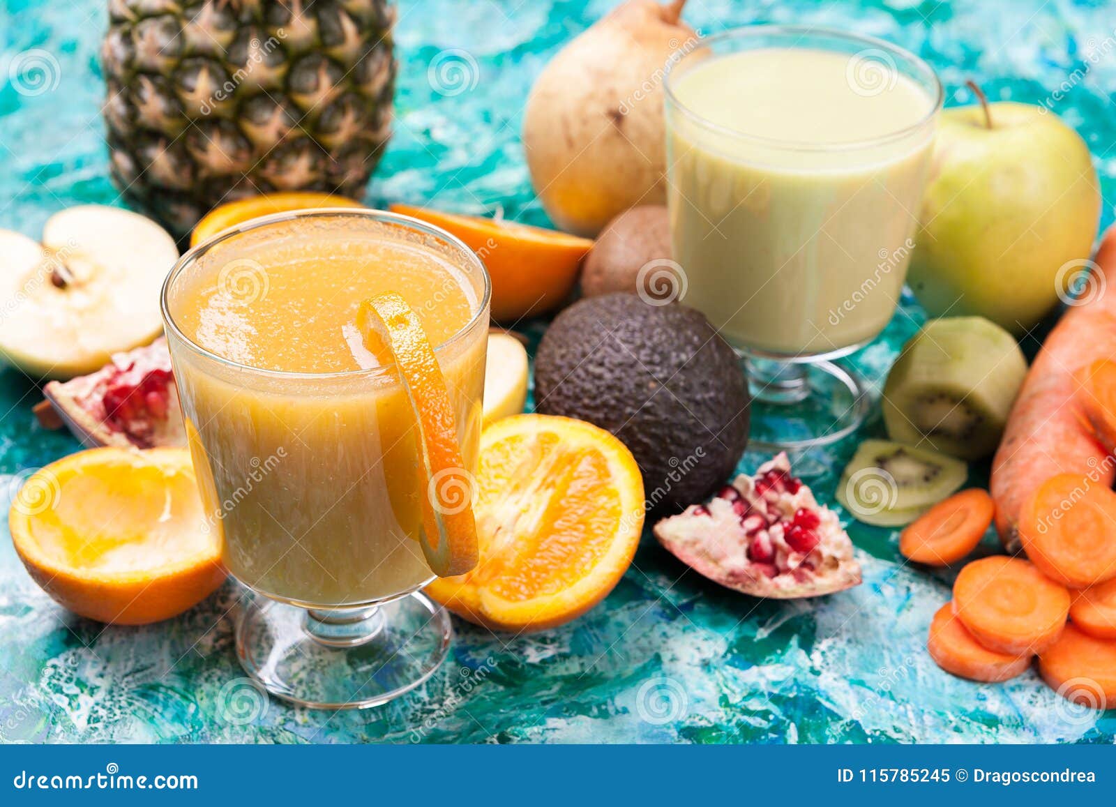 Vitamin Healthy Juice Next To Fruits it Was Made of Stock Image - Image ...