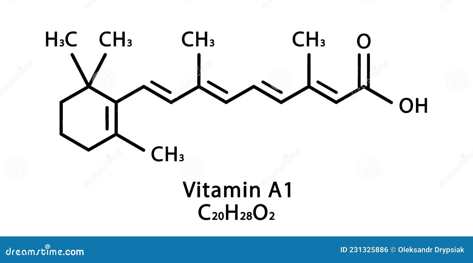 sand patron Af storm Vitamin A1 Retinoic Acid Molecular Structure. Vitamin A1 Retinol Skeletal  Chemical Formula Stock Vector - Illustration of symbol, molecular: 231325886