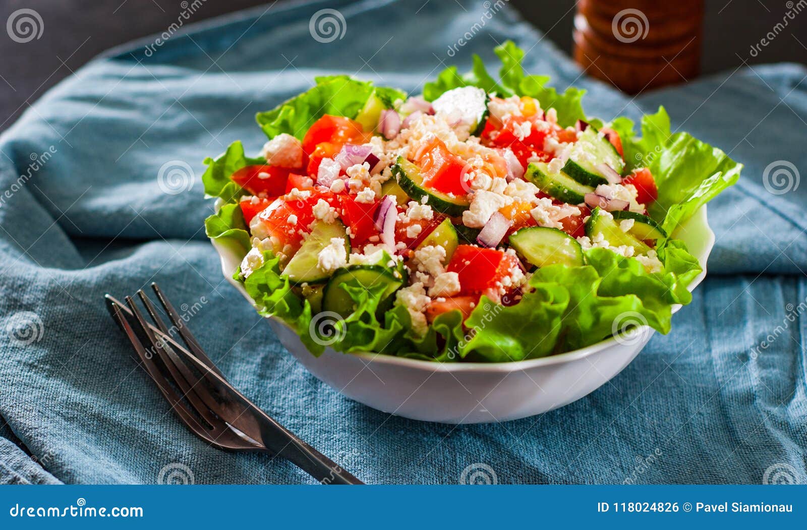 Vitamin Salad With Tomato Cucumber Onion Lettucce And Cottage