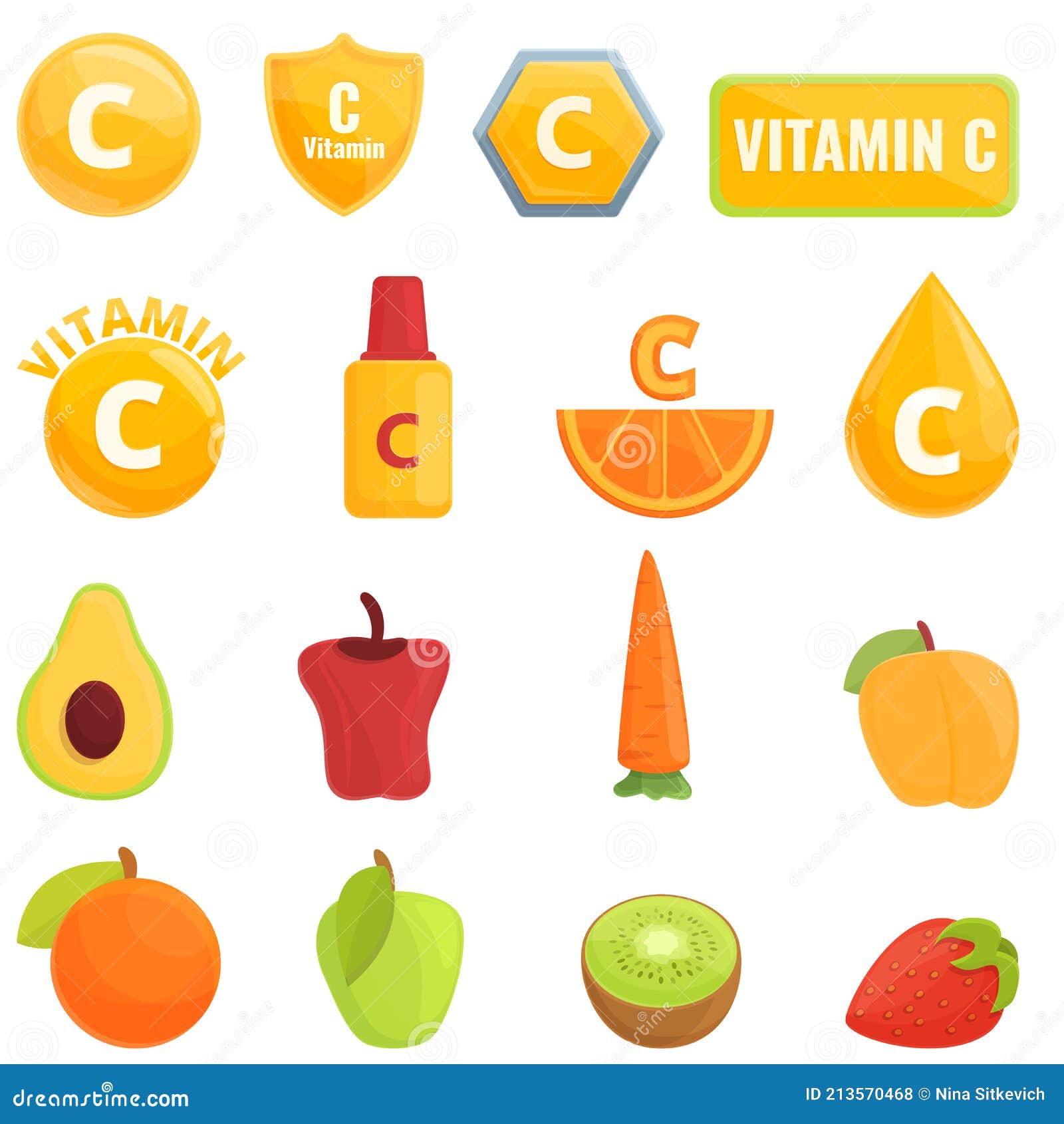 Vitamina C Icono Estilo De Dibujos Animados Ilustración del Vector -  Ilustración de alimenticio, piel: 213570468