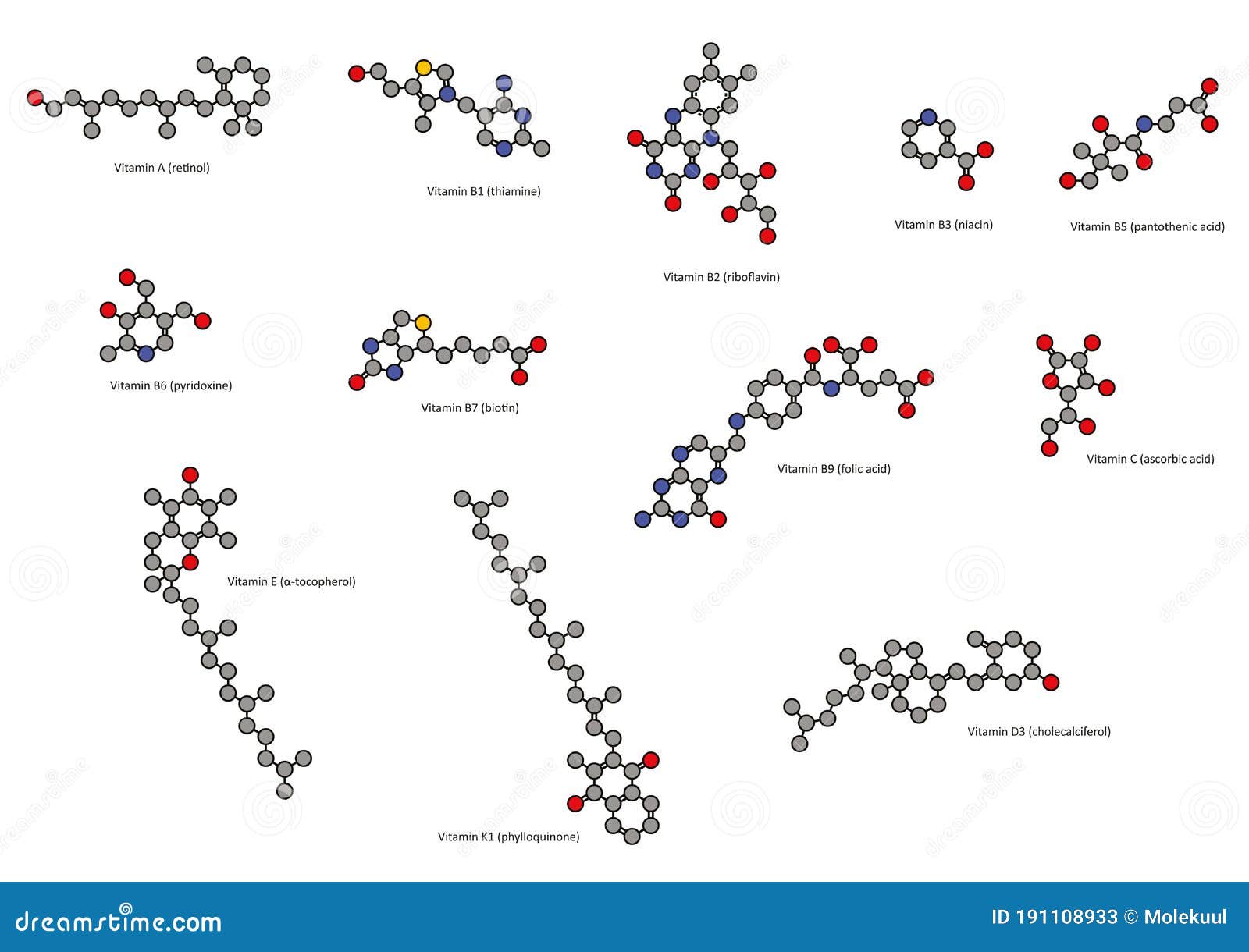 Vitamins (all Except Vitamin B12), Chemical Structures Vitamin a, B1