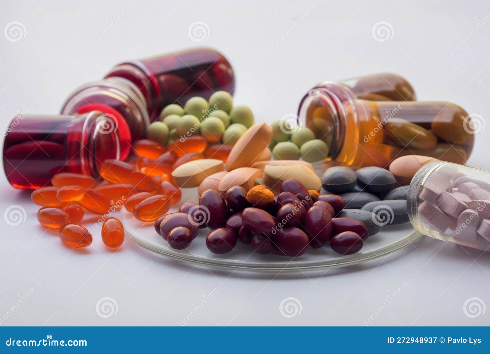 Vitamins in Capsules and Tablets. AI Generated Stock Illustration