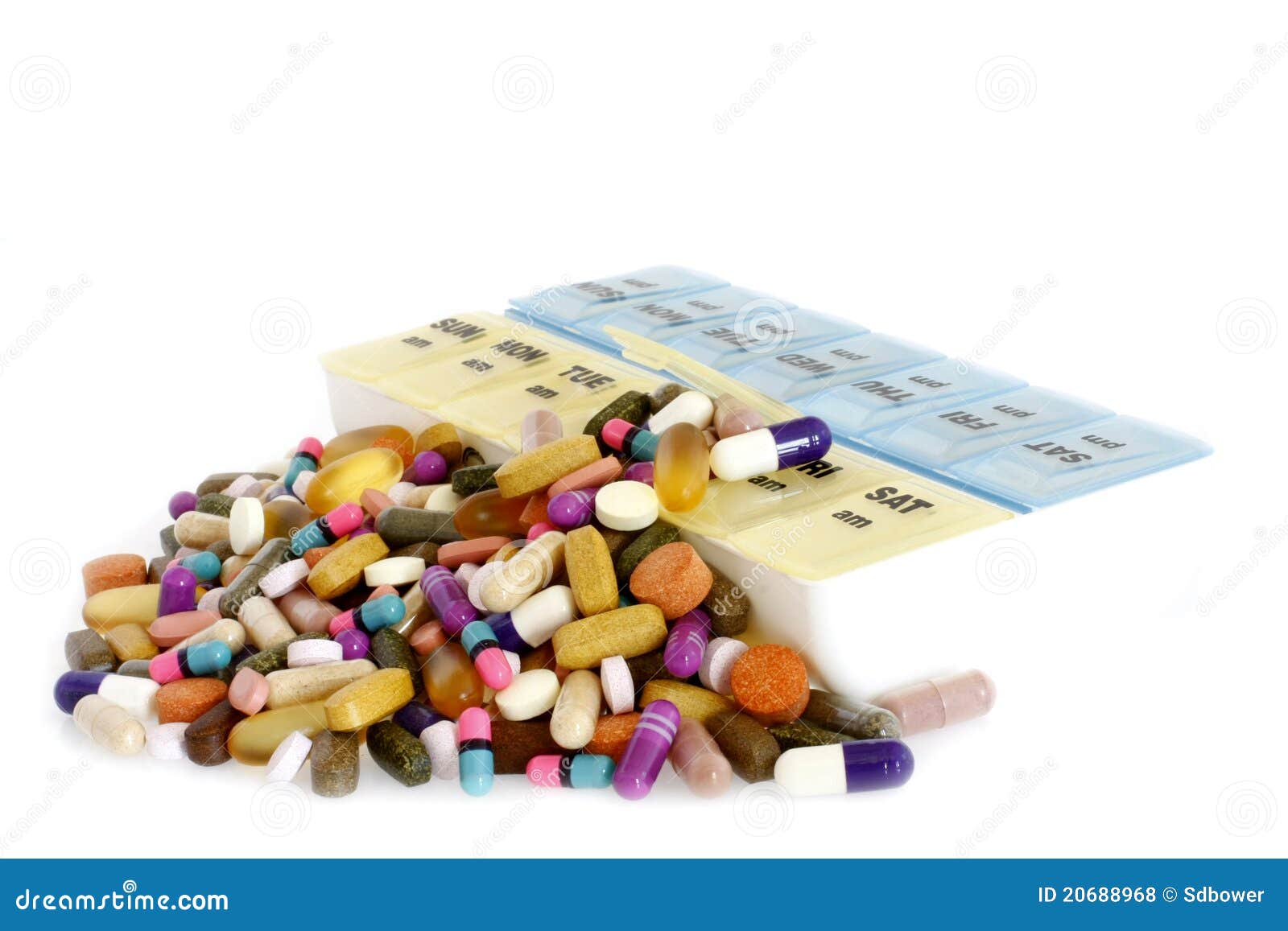 Vitamins, Drugs Overflowing a Pill Box Stock Photo Image of seniors, medicine 20688968