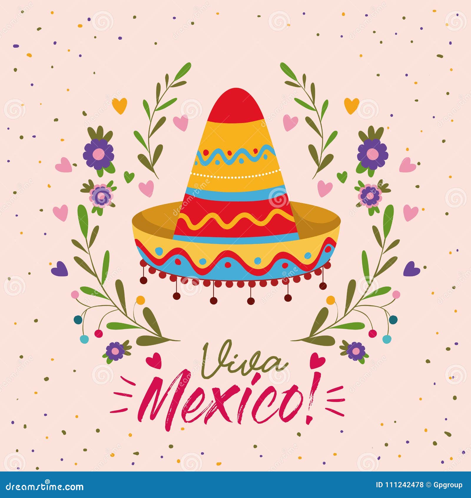 Viva Mexico Colorful Poster with Mexican Hat Stock Vector