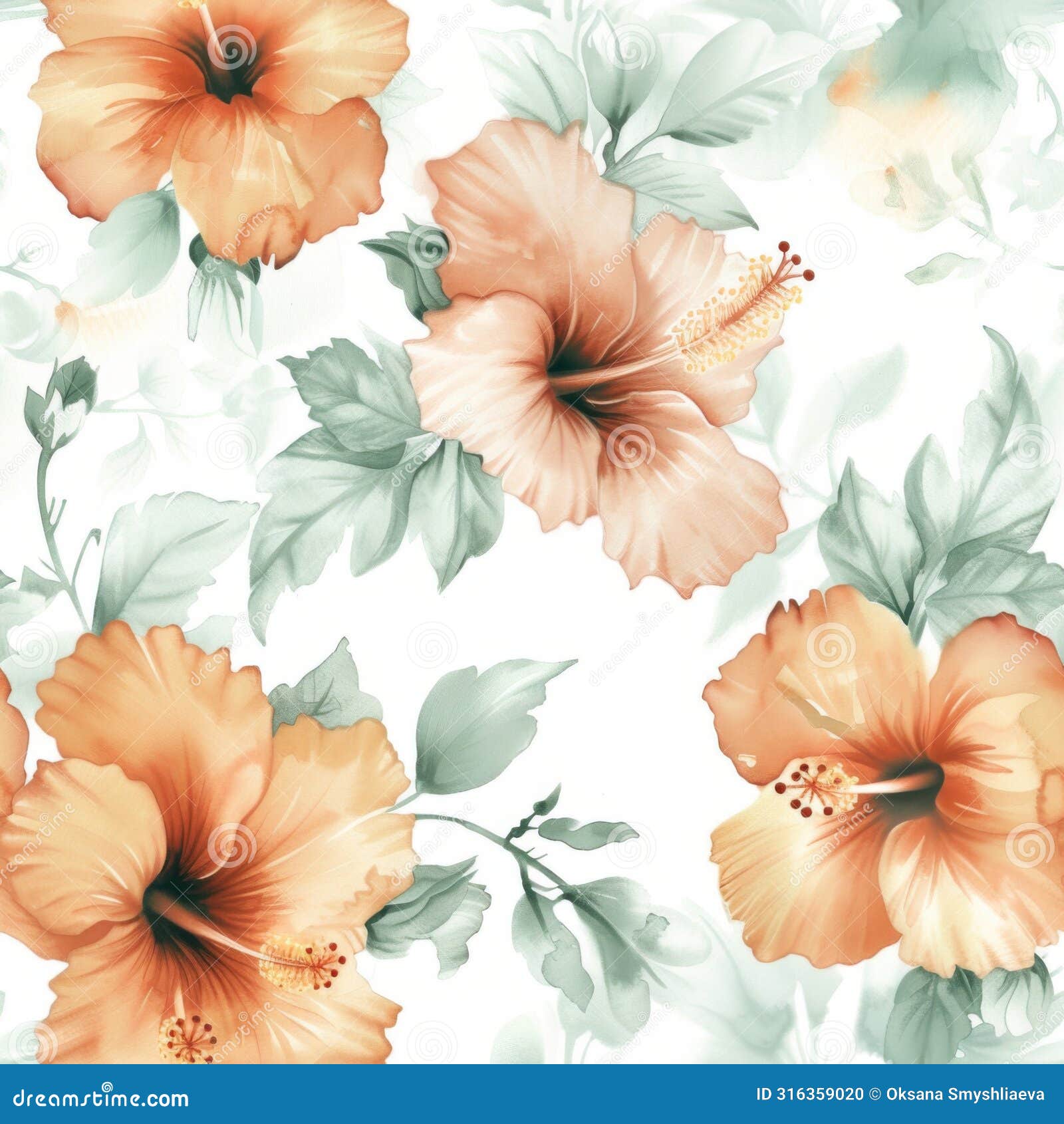 vivid and airy, this seamless pattern features translucent watercolor hibiscus, creating a fresh and light-hearted