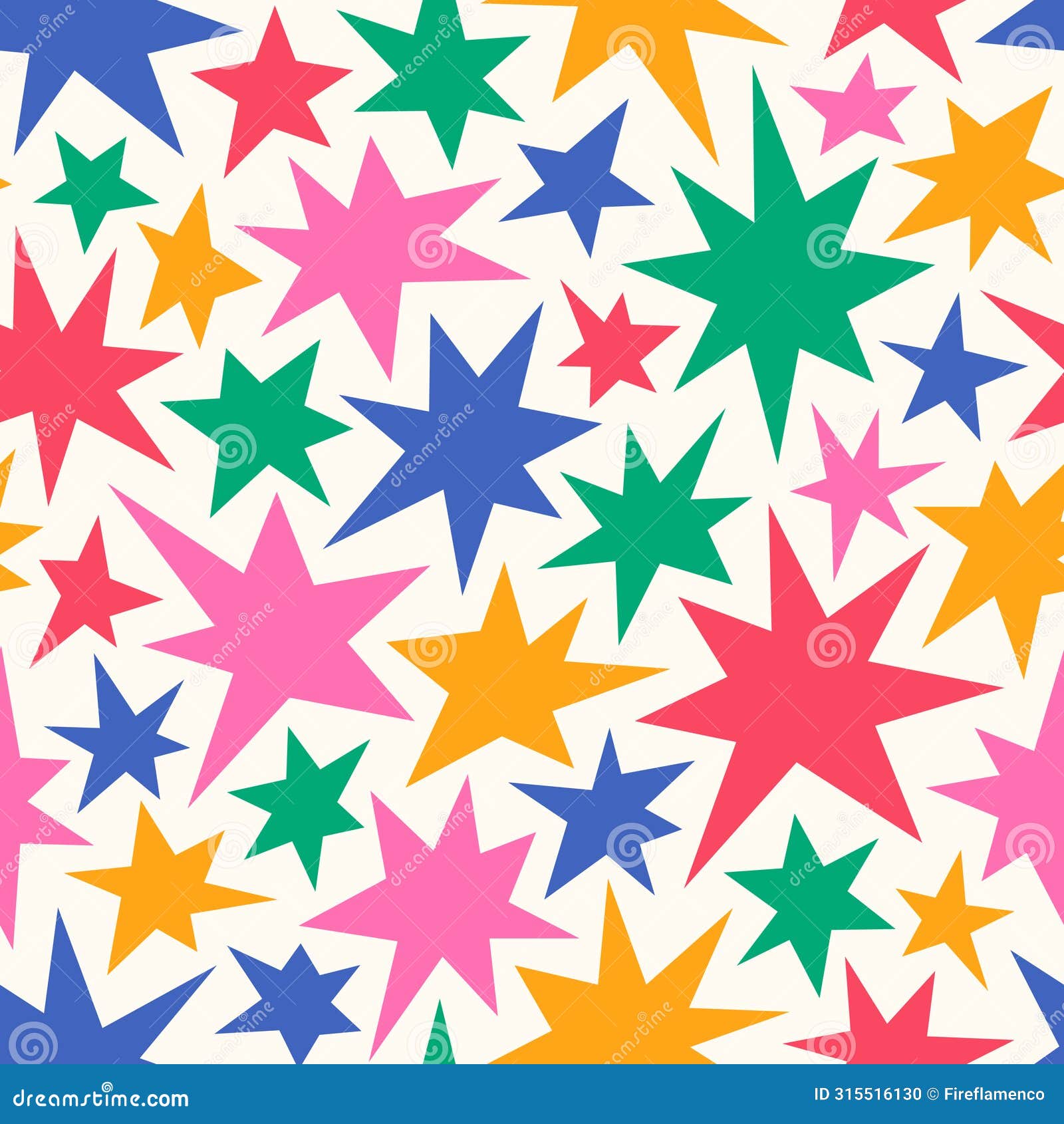 vivid colorful hand drawn stars and sparks seamless pattern