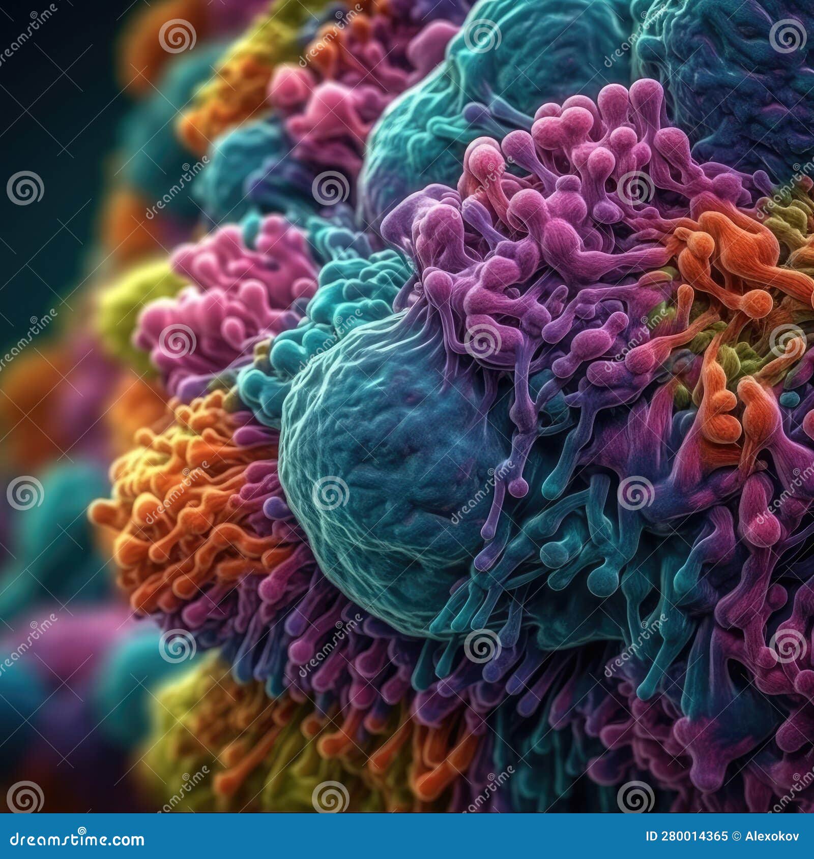 vivid colors of ribosomes synthesizing proteins in 4k electron microscope view. ideal for educational materials.