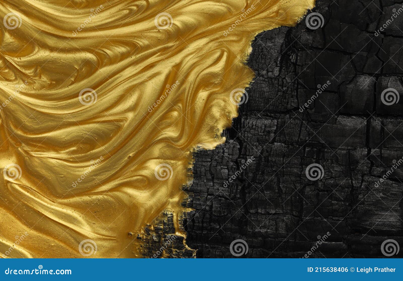 Vivid Contrast Black and Gold in Abstract Background of Metallic Gold Paint  Swirling Over Charred Black Ashes Stock Photo - Image of flow, flowing:  215638406